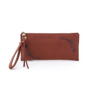 HOBO Genuine Leather Wristlet Vida Tattoo floral Like New Chestnut Brown Zipper